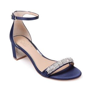 Jewel Badgley Mischka Brand Ramsay Open Toe Block Heel in Navy Satin 7.5‎